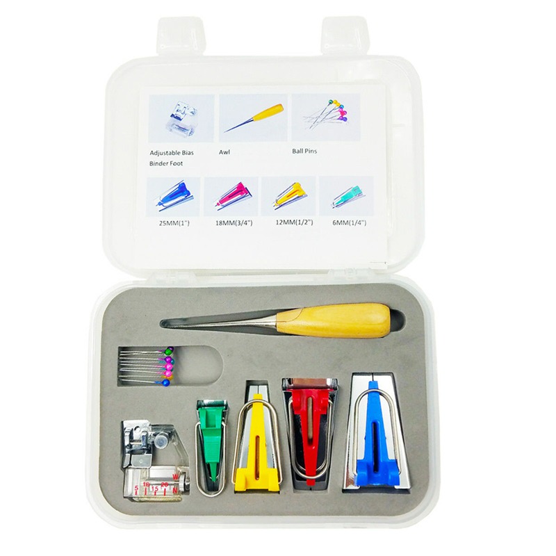 ANYQOO 16 pcs Fabric Bias Set Tape Maker Kit with 4 Different Sizes and 12 Tools for Sewing /& Quilting Awl
